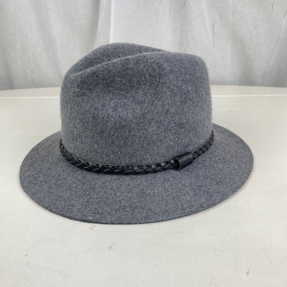 Forever 21 Grey Felt Fedora Hat Short Brim Black Faux Leather Braided Band OSFM